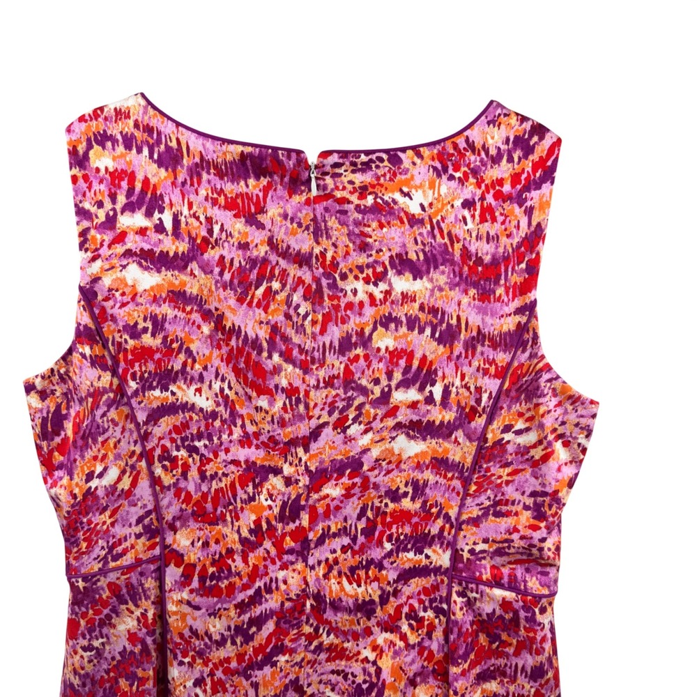 Alex Marie Sheath Dress Womens 14 Purple Pink Orange Abstract Print Sleeveless - Picture 6 of 14